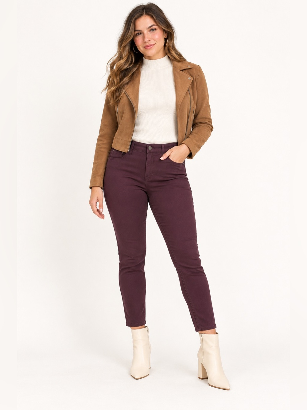 Deep Plum Purple Stretch Skinny Ankle Pants